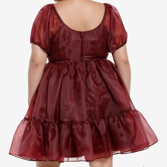 Cosmic Aura Maroon Organza Tiered Dress - Picture 3 of 8